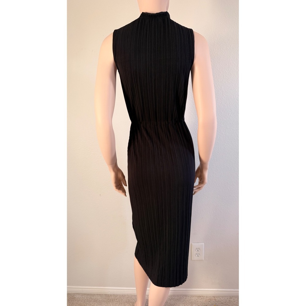 & Other Stories Stockholm Atelier Black Plisse Pleated Mock Neck Midi Dress 2 - Picture 3 of 9